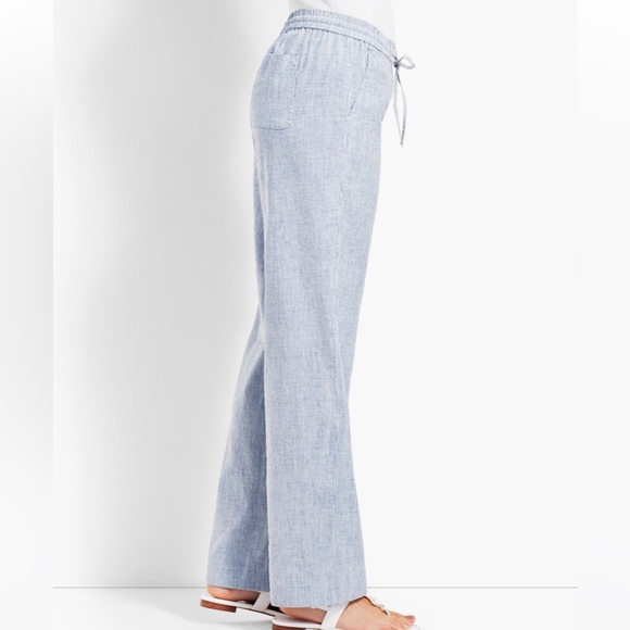 Talbots Striped Linen Cotton Blue White Wide Leg Drawstring Pants 22WP - Picture 2 of 10